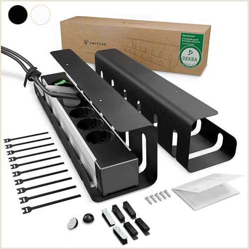 UNITURE® Kabelkanal Schreibtisch [DEKRA Zertifiziert] - 2er Set Kabelmanagement - 2x40cm Kabelhalter - Kabelführung - Cable Management Under Desk - Schwarz