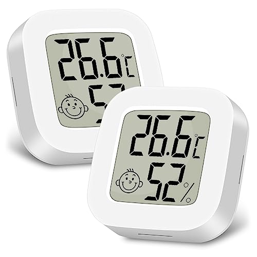Ainiv 2 Stück Mini LCD Thermometer, Digital Thermometer Innen, Hygrometer Innen, Kabelloses, Luftfeuchtigkeit Meter für Babyzimmer Wohnzimmer Büro Gewächshaus (Weiß)
