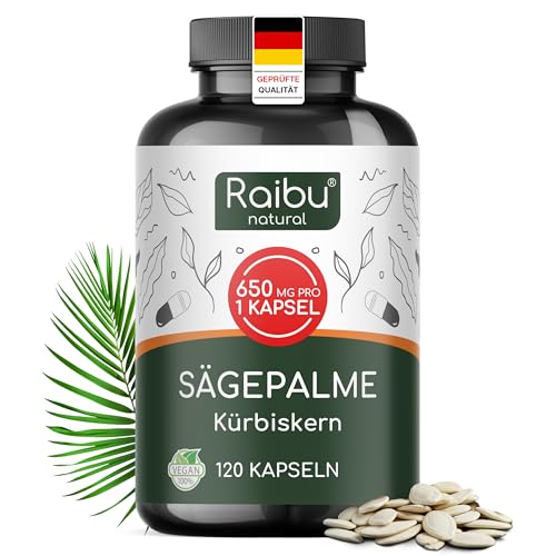 Saw Palmetto Extrakt (Sägepalmenextrakt) mit Kürbiskern Kapseln - 650 mg Extrakt pro Kapsel davon 27.5 mg Phytosterole (%5) - Hochdosiertes Sägepalmextrakt + Kürbiskernextrakt - Ohne Zusätze
