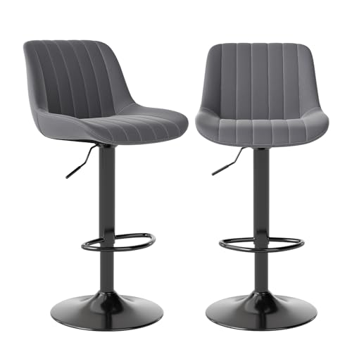 Youhauchair Barhocker 2er Set, Drehbare Barhocker mit Lehne, Höhenverstellbar aus PU-Leder, Moderner Barstuhl Küchenhocker Bar Hocker Bar Stool, Dunkelgrau