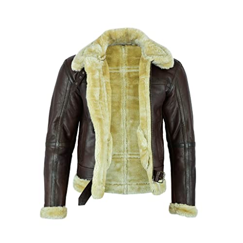 Leatherick B3 Herren Braune Lederjacke Fliegerjacke aus Schaffell aus echtem Leder Pilotenjacke, dunkelbraun (2XL)