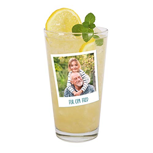 Herz & Heim® Trinkglas mit Foto Aufdruck im Polaroid Design mit Wunschtext