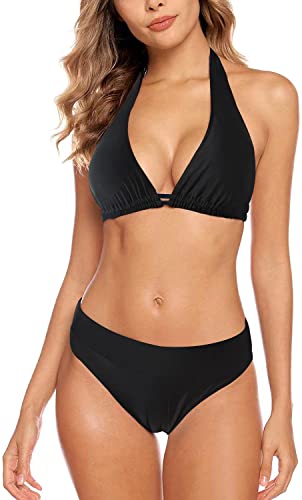 Aidotop Damen Bikini Set Triangel Badeanzug Strand Ties Zweiteiliger Bademode Bikinihose(20Black,L)