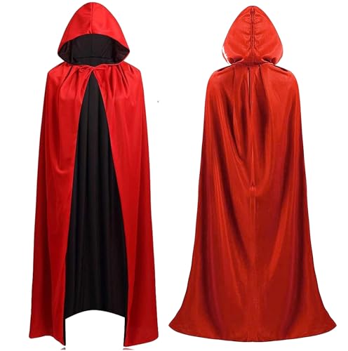 Umhang rot & schwarz mit Kaputze - für Halloween & Fasching & Karneval Vampir Kostüm für Kinder & Erwachsene, Beidseitig