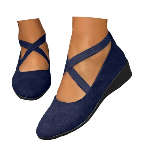 Bequeme Ballerinas,Balerinaschuhe Damen Schuhe Flache Bequeme Freizeit Pumps Schuhe Orthopädische Sommer Passform Weich und Bequem Weiches Loafer Leichte Elegant Ballerinas Schlupfschuhe Blau 41