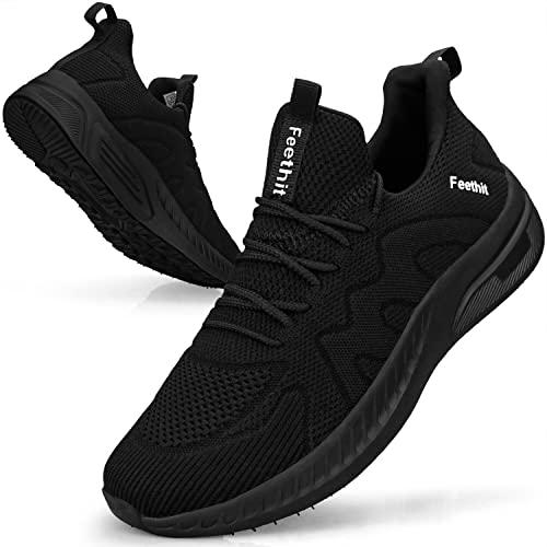 Feethit Sneaker Herren Schuhe Sportschuhe Laufschuhe Turnschuhe Herren Tennis Fitness Jogging Walkingschuhe Leichtgewichts Atmungsaktiv Freizeit Straßenlaufschuhe Schlüpfen Schuhe Schwarz 44 EU