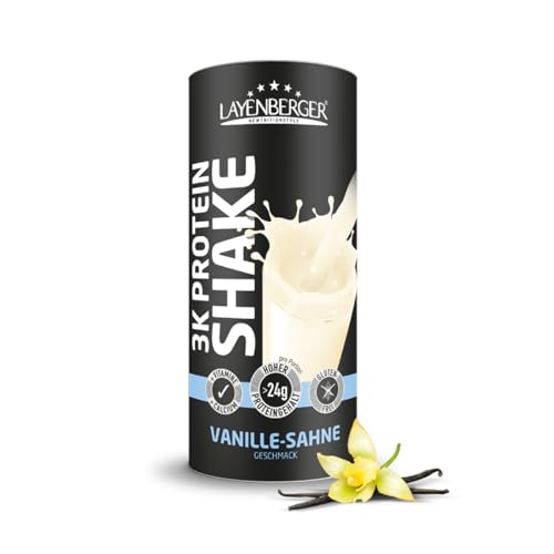 Layenberger 3K Protein Shake - 79% Eiweiß und nur 4,1% Kohlenhydrate bei 7,2 g Zucker, (1x 360 g) - Vanille-Sahne