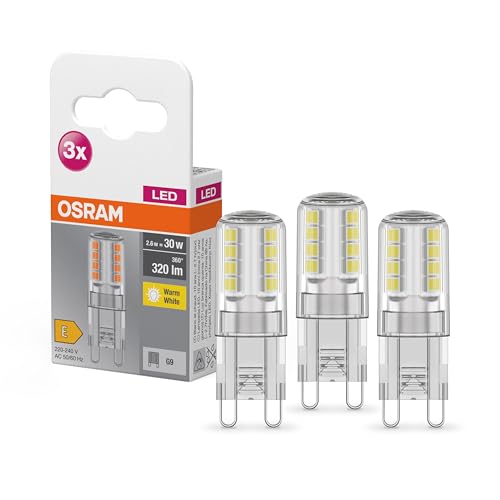 Osram BASE LED Lampe PIN, Pinlampe mit G9 Sockel, 2,60W, Ersatz für 30W-Glühbirne, Warmweiss (2700K), 3er-Pack