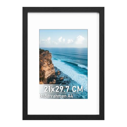 Histarzeda Bilderrahmen A4-21 x 29,7 cm, Din A4 Bilderrahmen Schwarz mit Acrylglas für Fotogalerie, Rahmen für Wandmontage waagrecht oder senkrecht für Wohnraum, Büro (Schwarz)