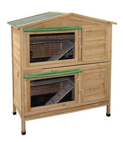 Kerbl Nagerhaus Appartement (für Kanninchen + Meerschweinchen, ‚Stall aus Spießtanne, mit wetterfestem Bitumendach, 4 Türen, inkl. Kunststoffwanne, 2 Stockwerke) 82800