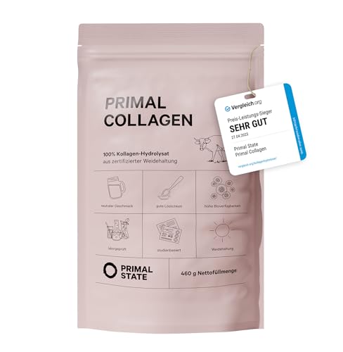 Primal State® Collagen Pulver [460g] - Geschmacksneutral - Premium Kollagen Hydrolysat - Peptide Typ 1 und 3 - Perfekte Löslichkeit