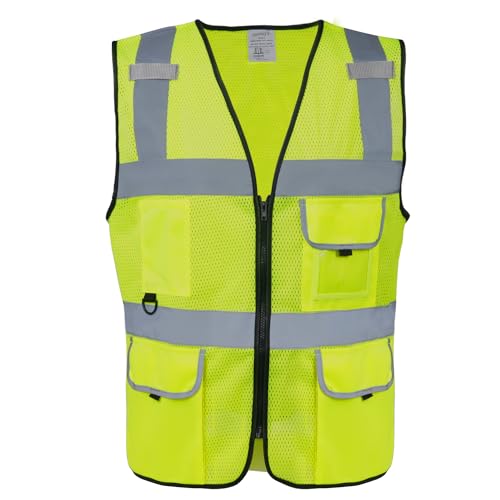 HPHST Warnweste für Herren and Damen Hohe Sichtbarkeit Fahrradweste mit Reißverschluss Reflektierende Weste Arbeitsweste (M, Gelb Mesh)