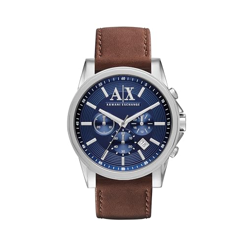 Armani Exchange Watch for Men, Quartz Chronograph Movement and 45mm Case Size with Leather Strap