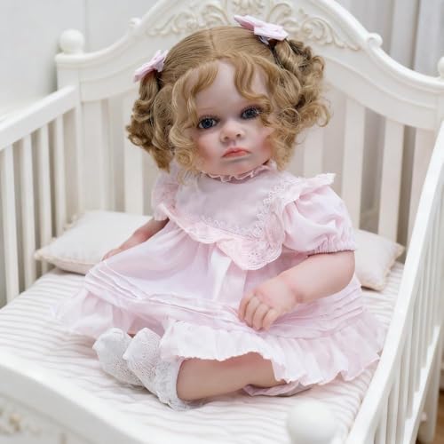 RXDOLL Realistische Reborn Babypuppen in großer Größe, 58,4 cm, wachen Reborn-Kleinkind-Puppen, weicher gewichteter Stoffkörper, echtes Leben, Babypuppe, verwurzeltes Haar, lebensechte