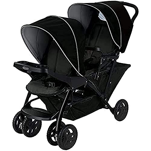 Graco Stadium Duo Geschwisterwagen, Zwillingswagen, 0-15 kg, großer Staukorb, inkl. Snacktabletts, verstellbare Rückenlehnen, zusammenklappbar, freistehend, auch mit Babyschale nutzbar, Black/Grey