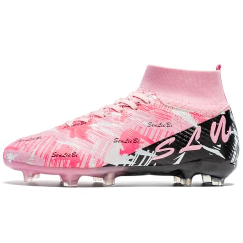 clofab Fussballschuhe Damen Herren Kunstrasen Turf Fußballschuhe Jugend Hallenschuhe Ground Outdoor Sportschuhe Für AG FG TF Fußball Trainingsschuhe (40,Rosa/AG)