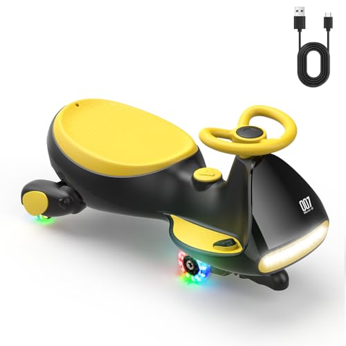 FanttikRide N7 Pro Kinder Elektroauto, Elektrisches Rutschauto mit Pedal, Typ C aufladbar Batterie Kinder Auto, 2 Geschwindigkeit Kippschutz Leuchtende Räder, Bluetooth, für Kind ab 3 Jahren, Gelb