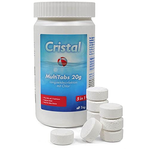 Cristal 5 in 1 Pool Chlor Multifunktionstabletten 1 kg - Langzeitdesinfektion Algenvernichtung Trübungsentfernung Chlorstabilisierung Härtestabilisator