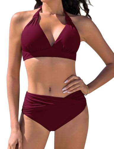 Nadeer Damen Bikini Set Push Up Bademode Badeanzüge Strand Ties Zweiteiliger Sexy V Ausschnitt Swimsuit Mid-High Waisted Bikinihose