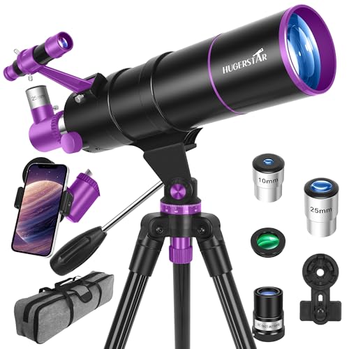 HUGERESTAR Teleskop Astronomie Profi für Erwachsene, 90/550mm Astronomisches Refraktor Teleskope für Kinder & Anfänger, Tragbares Reiseteleskop mit Stativ, Handyhalterung, Mondfilter & Tragetasche