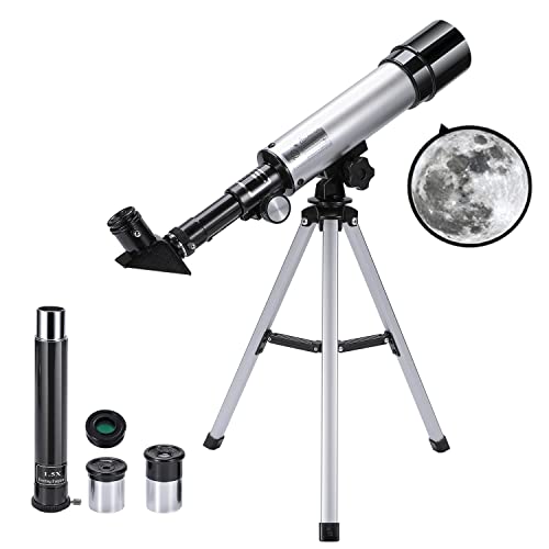 Refraktor Teleskop Astronomie für Kinder, Uverbon Astronomisches Teleskop Fernrohr Astronomy mit Verstellbarem Aluminium Stativ, 360/50 mm 90 x HD Zoom, Tragbares, für Kinder und Erwachsene Anfänger