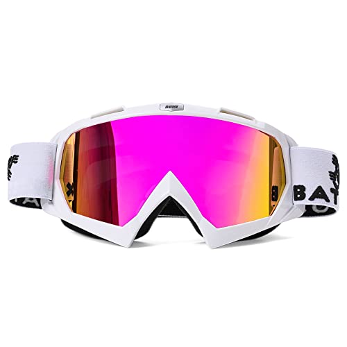 KINGBIKE Motocross Brille Mtb Brille Dirt Bike ATV Crossbrille goggle Sicherheit Tactical Riding Motorradbrillen für Herren Damen Jugend (Large) (Weiß Lila PRO, Large)