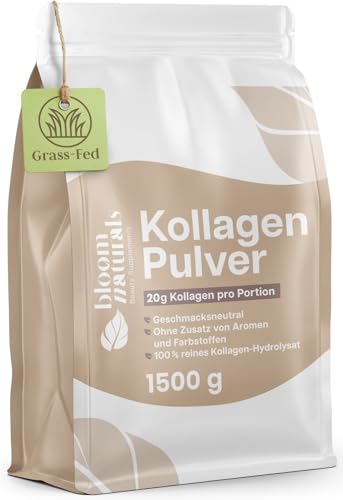 Grassgefüttertes Collagen Pulver 1500g (1,5 KG) - Hochdosiert & Geschmacksneutral Kollagen Hydrolysat Pulver, Peptid Typ 1 & 3 - Kollagen Peptide - produziert in Deutschland XXL Vorratspackung