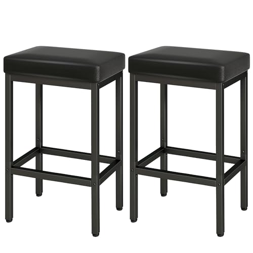 YMYNY Barhocker, Barhocker 2er Set, 66 cm Bar Hocker, Barhocker Schwarz, Barhocker Leder, 6 cm Dickes Kissen Barstuhl 2er Set, Küchenstühle mit Metallgestell, Bar Stühle für Küche, Esszimmer, HBS513B