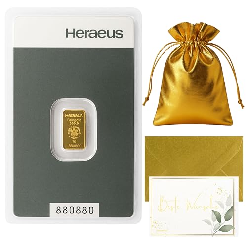 Gold zum verschenken Goldbarren Heraeus 1g 1 Gramm Geschenkset - Geschenk + Echtheitszertifikat