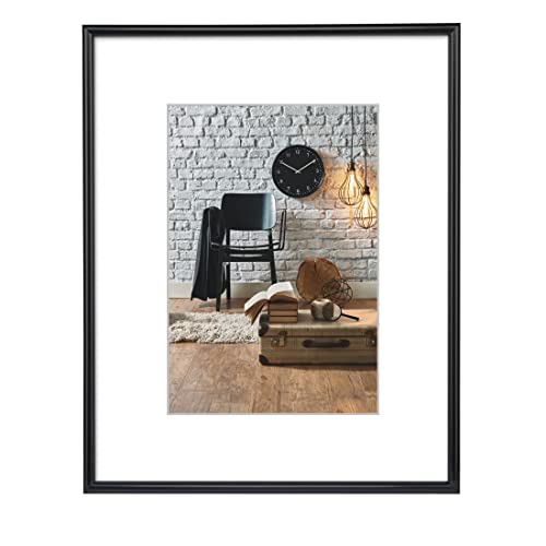 Hama Bilderrahmen Sevilla DIN A3 (29,7x42 cm) (Fotorahmen mit Papier-Passepartout 18x24 cm, Rahmen aus bruchsicherem Kunststoff Glas zum Aufhängen) schwarz