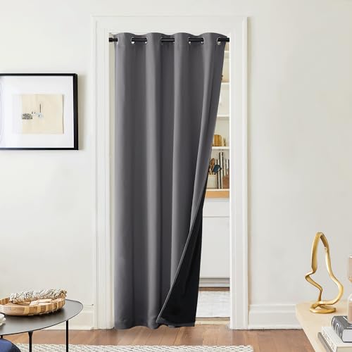 PONY DANCE Thermovorhang Kälteschutz Doppellagige und Dicke Verdunklungsvorhänge Grau 1 Stück H 220 x B 140 cm Ösenvorhang Blickdicht für Schlafzimmer Thermogardinen Türvorhang