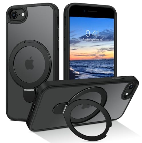 BENTOBEN für iPhone SE 2022 Hülle für MagSafe mit Ständer, iPhone SE 2020 Hülle [Magnetisch Ständer Ring] Clear Kabellos Dünn TPU Bumper Cover iPhone 8 iPhone 7 Case Handyhülle iPhone SE 2 3, Schwarz