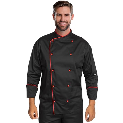 BWOLF BIKO NOBU Kochjacke Unisex Kochjacke Damen Kochjacke Herren Schwarz/Weiss Kochkleidung Professional Chef Uniform Langarm (Schwarz, M)