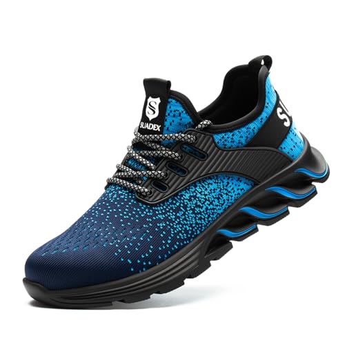 SUADEX Sicherheitsschuhe Arbeitsschuhe Herren Damen Leicht Arbeitsschutzschuhe Stahlkappenschuhe Atmungsaktiv mit Stahlkappe Blau 43 EU