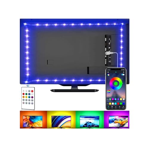 LED-Streifen für TV, USB-TV-Hintergrundbeleuchtungs-Kit mit Fernbedienung, App-Steuerung, Synchronisierung mit Musik, 5050 RGB Smart LED Bias Beleuchtung für HDTV (2 m für 32-60 Zoll TV)