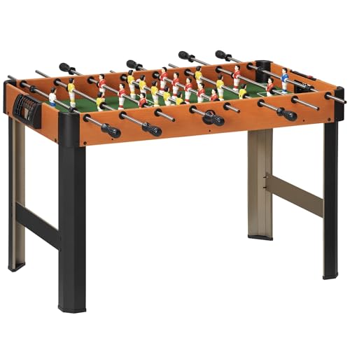 HOMCOM Tischkicker Kickertisch inkl 22 Kicker 2 Bälle rutschfest Griffe Anzeigetafel, Spieltisch für Erwachsene Jugendliche Tischfußball für Spielzimmer, Bars Partys 118 x 104 x 69 cm Braun
