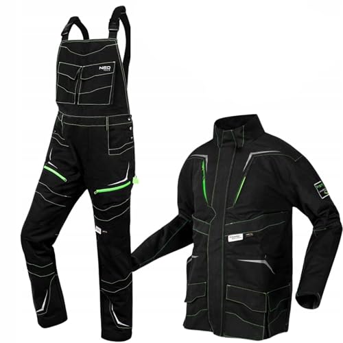 NEO TOOLS Arbeitskleidung: Arbeitsanzug-Set mit Hose und Arbeitsjacke, Arbeitskleidung Set für Mechaniker, Arbeitskleidung Set Latzhose robust viele Taschen Baumwolle