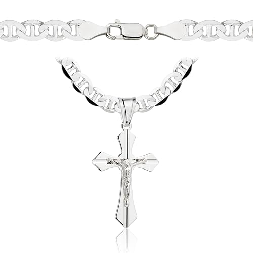 Amar Luxury Kreuz Kette für Herren - 925 Silber, 50 cm Panzerkette, Königskette - Schmuck in Italienischer Qualität