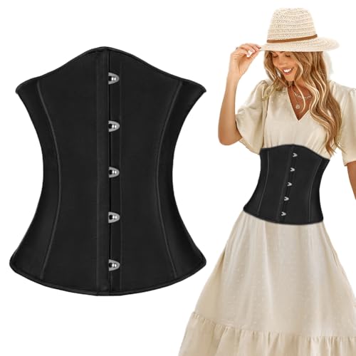 AUYAO Damen Steampunk Vollbrust Corsage Vintage Corsagen Bustier Corsette Mittelalterliche Schnürbrust Damen Korsett Top Unterbrustkorsett Renaissance Steampunk Pirate Halloween Cosplay Schwarz (B-XL)