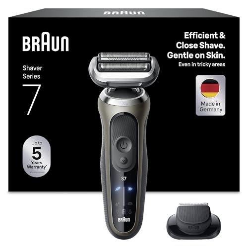Braun Series 7 Glatzen Rasierer Herren, Elektrorasierer für Nass-& Trockenrasur und Glatzenrasierer / Kopfrasierer, Rasierapparat mit 60 Min. Akkulaufzeit, Wasserdicht, Gold