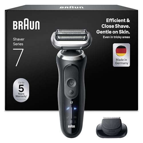 Braun Series 7 Rasierer Herren Elektrisch, Elektrorasierer mit 60 Min. Akku, Rasierapparat-Aufsatz, Kabelloser Nass- und Trockenrasierer, Wasserdicht, Made in Germany, 72-N1200si, Schwarz