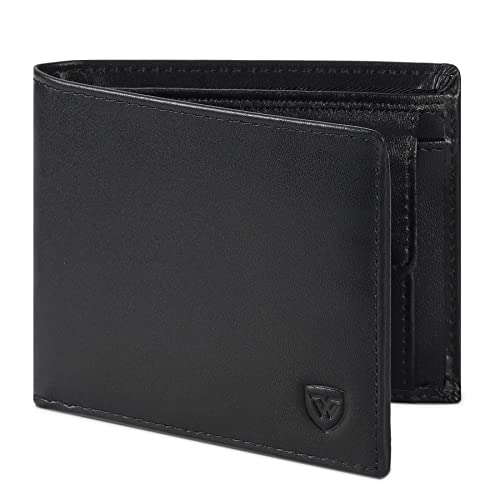WONSEFOO Geldbörse Herren Leder mit RFID Schutz | Portmonee Slim mit 9 Kartenfächer Wallet Portemonnaie Herren Klein mit Münzfach | Geldbeutel Schwarz