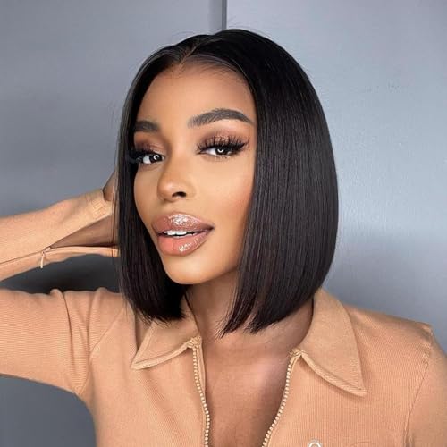 FASHION IDOL Bob Lace Front Perücke Echthaar Vorgezupft 20CM Kurze Bob Perücke für Frauen Klebefrei T Teil HD Spitze Brasilianisches Jungfernhirn