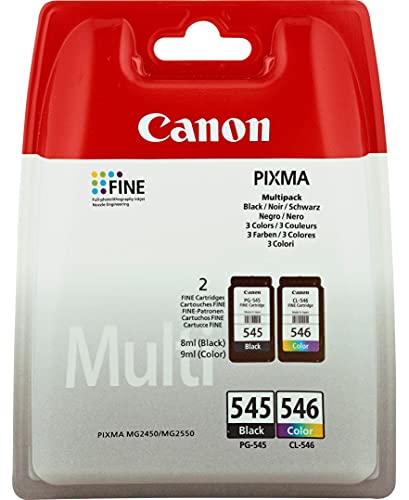 Canon 8287B005 – PG-545/CL-546 Multipack – 2er Pack – Schwarz, Farbe (cyan, magenta, gelb) – Original – Tintenpatrone – für PIXMA iP2850, MG2450, MG2550, MG2950 (1)