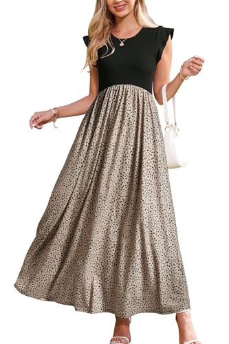 OUGES Sommerkleid Damen Lang Rüschen Maxikleid Elegant Sommer Kleid mit Taschen(Floral A,L)
