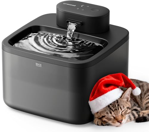 oneisall katzenbrunnen kabellos, 2.2 L trinkbrunnen für Katze kabellos mit bewegungsmelder, 20 dB ultraleise integrierte SilentFlow™-Pumpe, batteriebetrieben für Katzen, leicht zu reinigen, Schwarz
