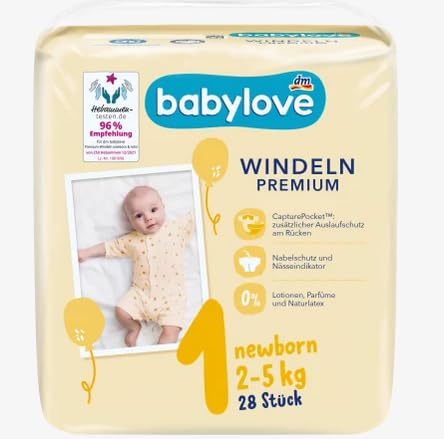 babylove Windeln Premium Gr. 1, Newborn, 2-5 kg, 28 Stück