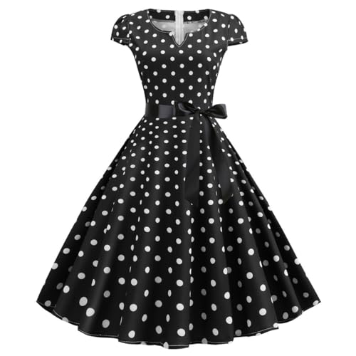Rockabilly Kleider Damen 50er 60er Jahre Kurzarm Polka Dots Coctailkleid Vintage Swing Fashion Kleider Hochzeit Festlich Knielang Kleid Tunika Partykleid Ballkleid Faschingskostüme