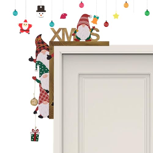 KASESSS Türrahmen Deko Weihnachten, Weihnachtsdeko, Niedliche Zwerg-FigurWände Türdeko mit Rundaufkleber Holz Lustig Weihnachtsecktürrahmen zum Deko Befüllen und Aufhängen Festival Ornament Home Decor