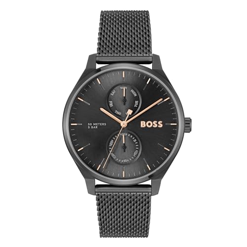 BOSS Multi Zifferblatt Quarz Uhr für Herren Kollektion Tyler mit Schwarzes Edelstahl-Mesh-Gliederarmband - 1514105